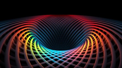 parabolic illusion, abstract color gradients, circular light crosses and lines, symmetrical grid, copy space, 16:9