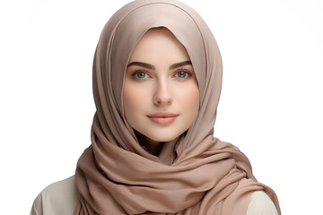 Portrait of beautiful muslim woman wearing hijab. Islamic woman isolated on white background