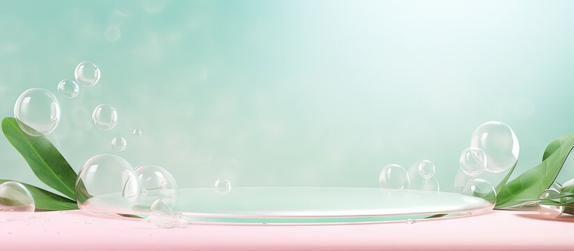 Water drops on pastel background create a natural beauty podium for product display Copy space image Place for adding text or design