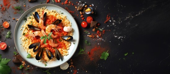Seafood risotto paella and more on the menu Copy space image Place for adding text or design