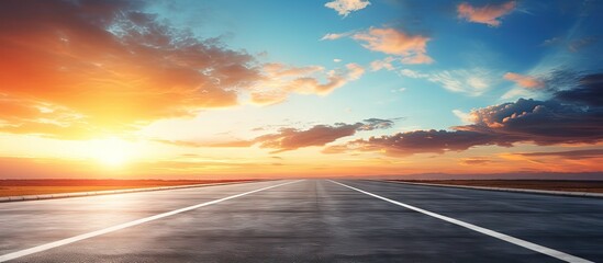 Sunset sky and road made of asphalt Copy space image Place for adding text or design