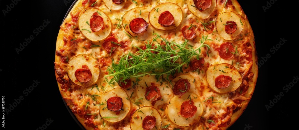 Poster Vegetarian pizza with potatoes Copy space image Place for adding text or design