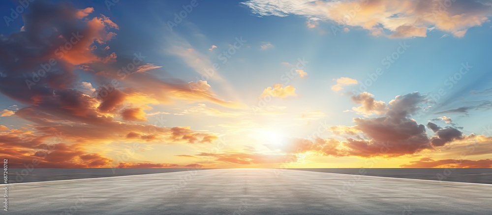 Fototapete sunset sky and road made of asphalt copy space image place for adding text or design