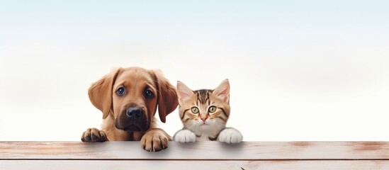 Store signboard template with cat and dog on white background Copy space image Place for adding...