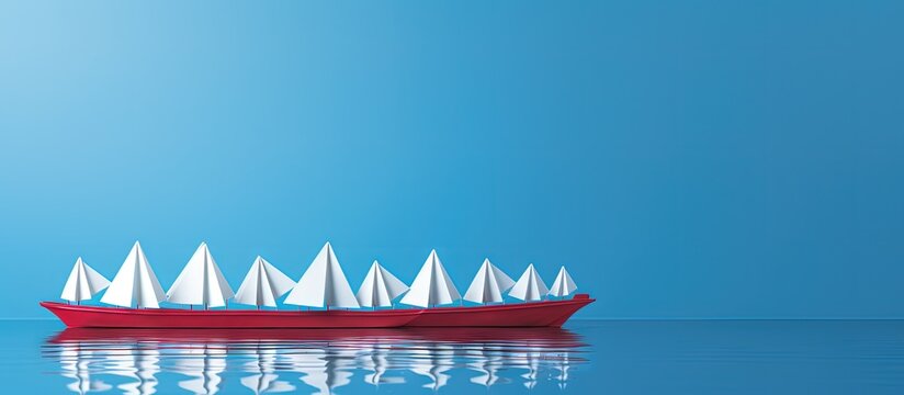 White and red paper ships on a blue background signify innovative business solutions Copy space image Place for adding text or design