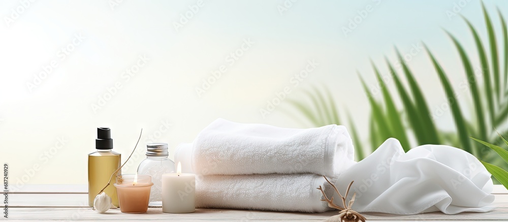 Fototapete spa treatment composed on table copy space image place for adding text or design