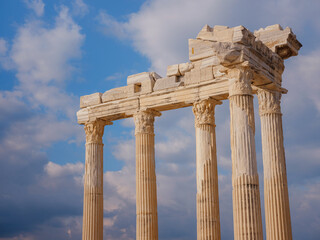 Obraz premium travel to ancient city of Side, Antalya coast of Turkey in tourist low season. Ruins of the Temple of Apollo in Side