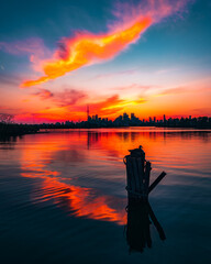 sunset on the lake toronto city skyline