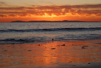 breaking waves at sunset