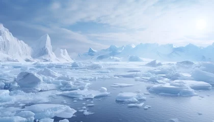 Foto op Plexiglas Arctic Winter Scene Frozen Sea Massive Glaciers and Snowstorms © wiizii