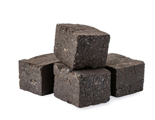 Brown coal briquettes isolated on white background, cut out 