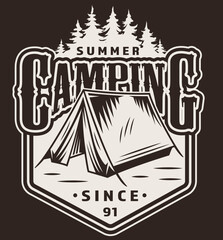 Badge, Hiking, Camping - Symbol. Vector