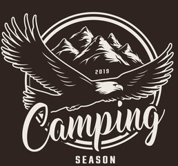 Badge, Hiking, Camping - Symbol. Vector