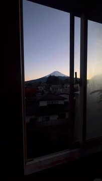 mt fuji, japan, mountain, japan mt fuji, sunset, sky, landscape, sunrise, nature, mountains, sun, door, clouds, cloud, window, dusk, dawn, view, blue, orange, silhouette, evening, beautiful, light,ccx