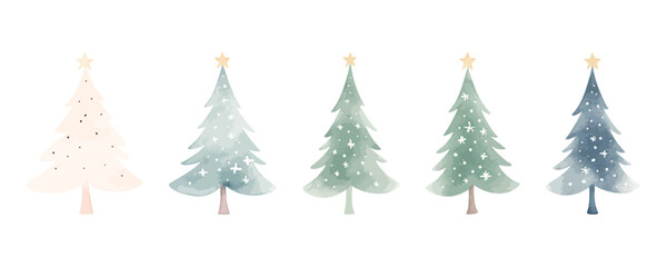 Collection of Watercolor Christmas Trees