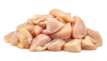 raw chopped chicken isolated on white background, cut out