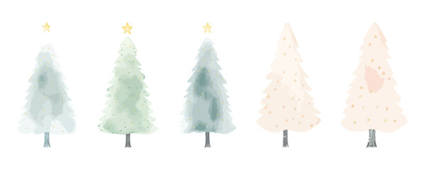 Collection of Watercolor Christmas Trees