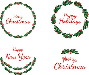 Watercolor Christmas frames, greeting cads hand drawn elements