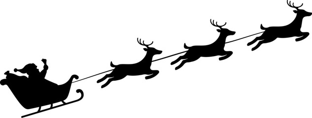 Obraz premium Santa sleigh flying with rendeers silhouette icon. Clipart image isolated on white background