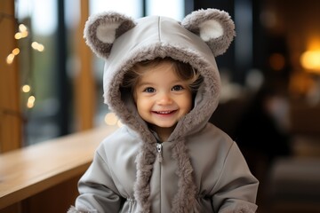 Little cute baby in bunny costume