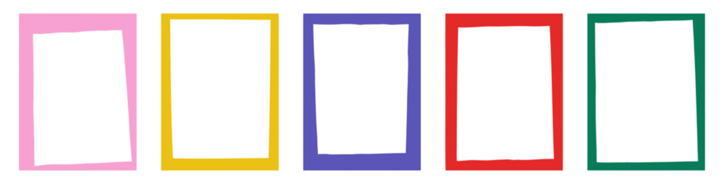 Vertical doodle frames set colorful vector illustration isolated on transparent background. Modern irregular hand drawn rectangular blank borders, childish elements for card, invitation, photo