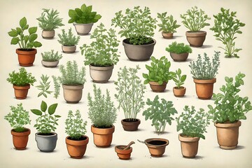 Kitchen herbs in a garden - obrazy, fototapety, plakaty