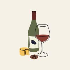 Flat doodle wine elements collection
