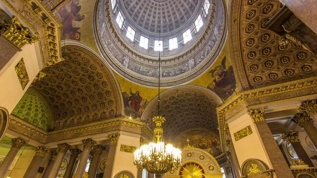 Interior of Kazan Cathedral Timelapse Hyperlapse, Showcasing Intricate Columns, Sculptures, and Iconic Artworks by Prominent Russian Artists. Saint Petersburg, Russia