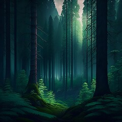 misty forest in the night