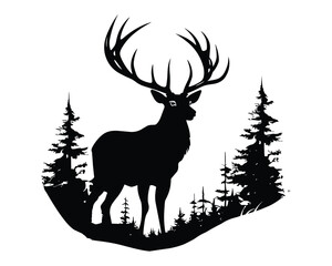 Deer Hunting Silhouette. Dear Hunting Vector Illustration.