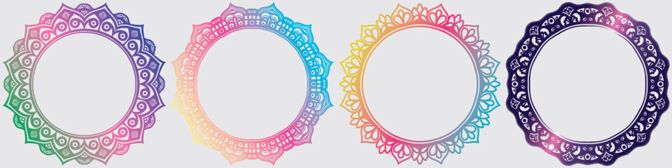 coloring art circle ornamental elements, mandala art border design set.