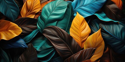Tropical palm print featuring colorful leaves 