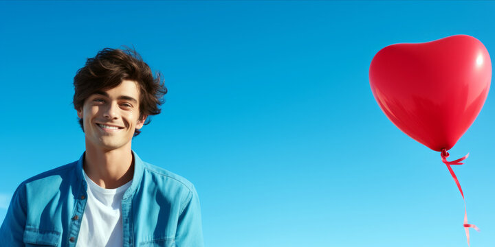 Hopeful Man with Heart Balloon on Valentine's Day