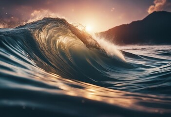 Abstract background with waves in sunset