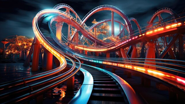 Roller coaster at night