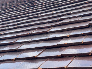 Ceramic tile floor, Thai style temple roof