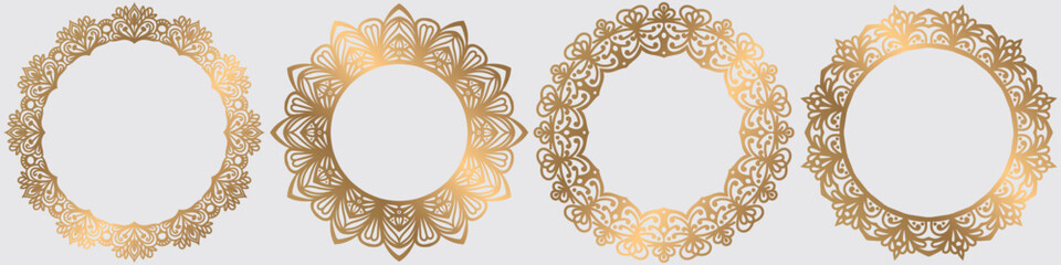 golden art border elements design, vintage gold circular pattern set.