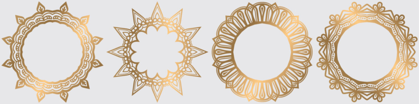 luxury golden circle frame, golden flower mandala art design set.