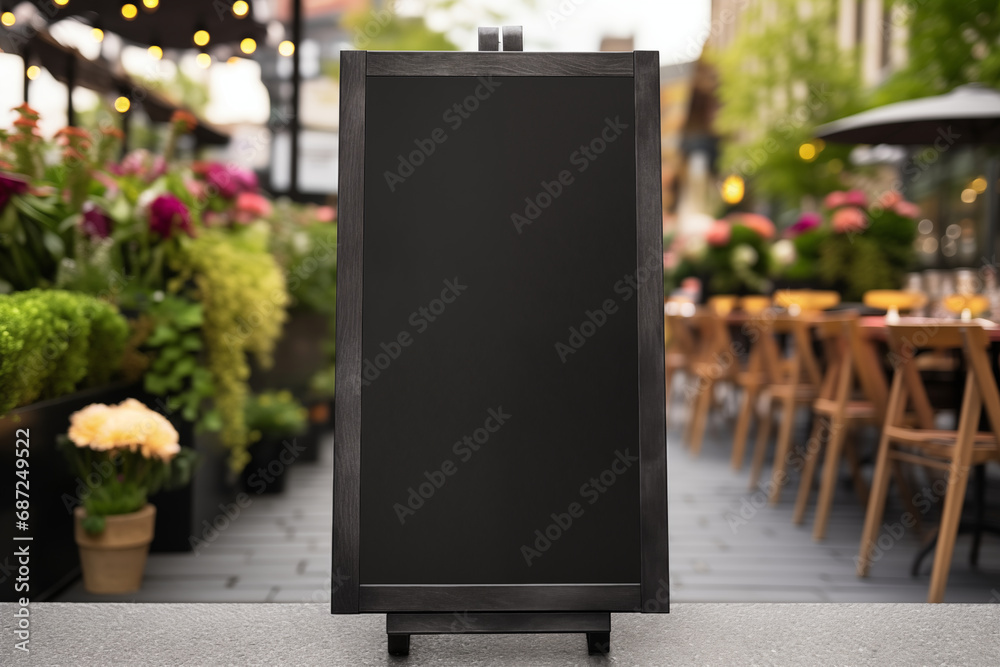 Wall mural Empty menu board on the street. Chalkboard menu sign mockup