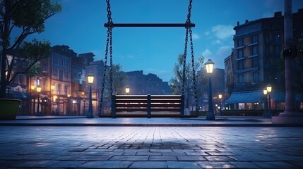 empty city square, where swing lonely swing under the weight of an epidemic of loneliness - obrazy, fototapety, plakaty