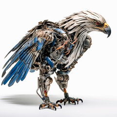 A futuristic depiction of a cyborg eagle, blending nature and technology in a surreal manner.