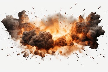 Smoke explosion of black and orange colors on a white background. Versatile and impactful image...