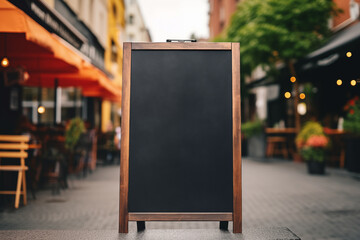 Empty menu board on the street. Chalkboard menu sign mockup