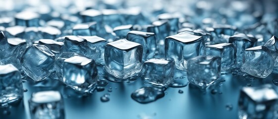 Ice cubes on a blue table