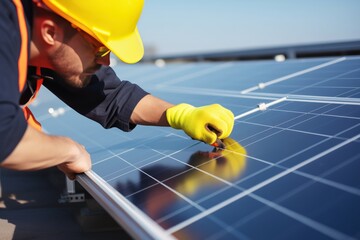 Person Installing Solar Panels on a Rooftop