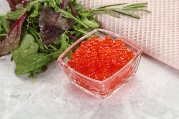 Red caviar in the bowl