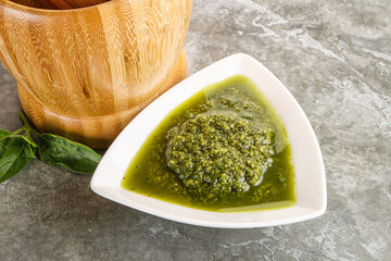 Homemade vegetarian basil pesto sauce