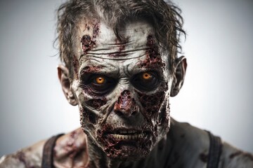 portrait of a zombie on white background. ai generative