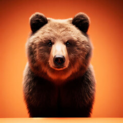 Obraz premium Studio portrait of bear standing on bright orange studio background. ai generative