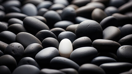 Obraz premium Alabaster Resilience: Lone White Stone in a Sea of Black. Generative AI